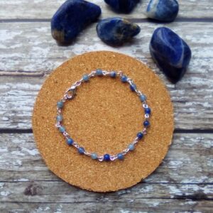 Beaded link style bracelet featuring Blue Aventurine gemstones.