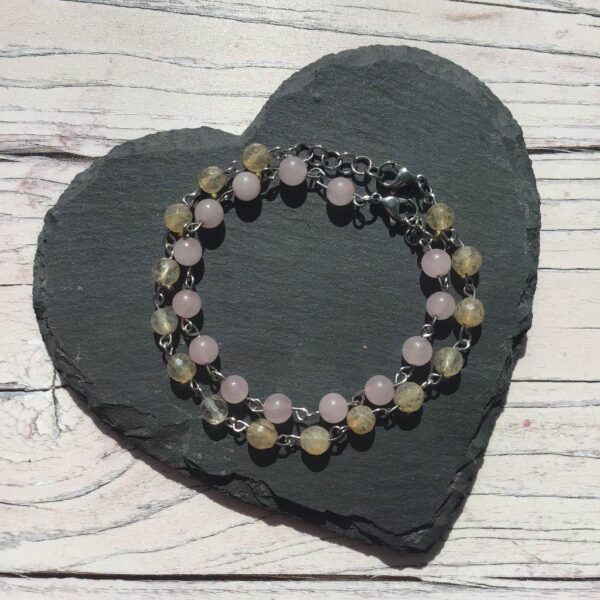 Handmade Love and Light Bracelets featuring Rose Quartz and Citrine beaded bracelets.